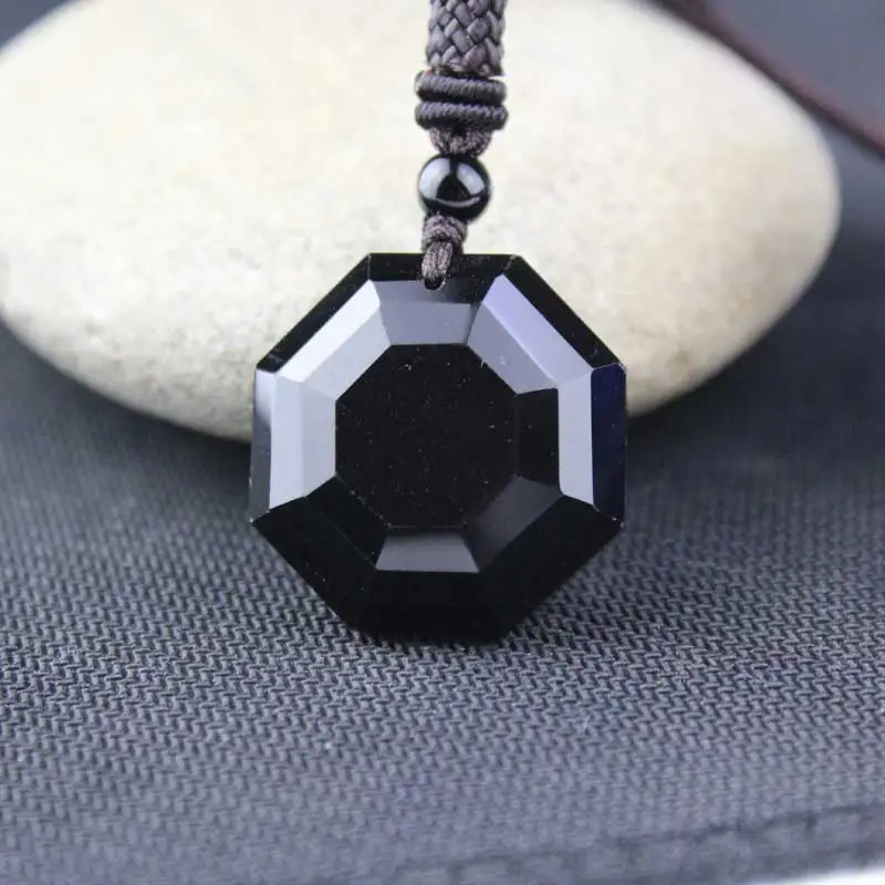 KYSZDL Natural obsidian pendant male and female auspicious black crystal pendant jewelry free gift rope and box