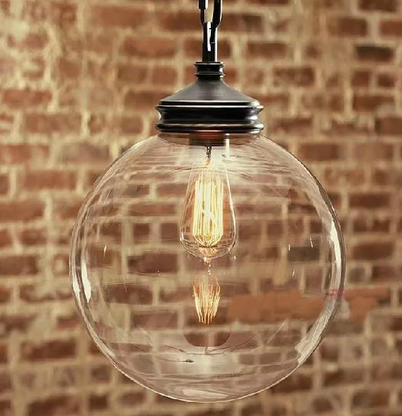 Vintage DIY Glass Ball Pendant lights Fixture Home Deco Living Room E27 Bulb Black Iron Chain Pendant Lamps Diameter 25cm/30cm