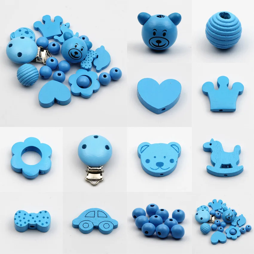 DIY 20Pcs/Set Various Styles Cartoon Wooden Beads For Jewelry Necklace Bracelet Making Pacifier Clip Handmade Woodwork