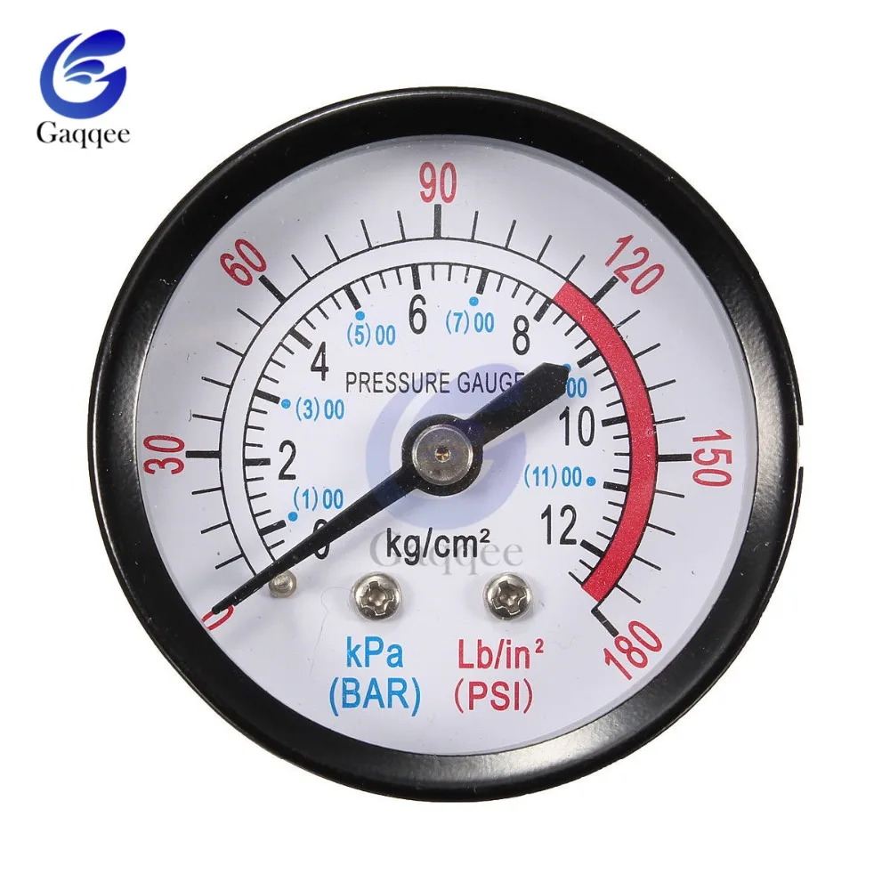 

Bar Air Pressure Gauge 13mm 1/4 BSP Thread 0-180 PSI 0-12 Manometer Double Scale For Air Compressor Iron Diameter about 52mm