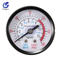 Bar Air Pressure Gauge 13mm 1/4 BSP Thread 0-180 PSI 0-12 Manometer Double Scale For Air Compressor Iron Diameter about 52mm