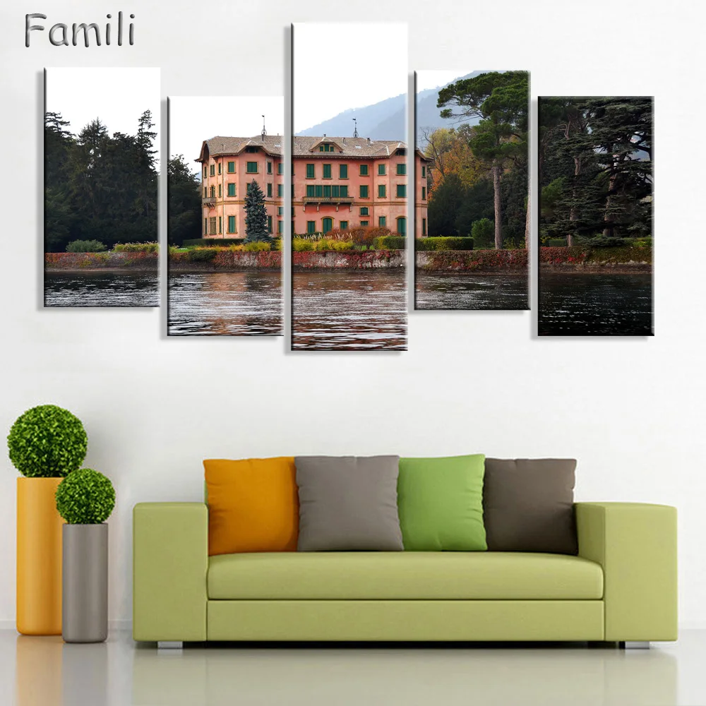 5pcs Living room bedroom home wall decoration fabric poster city lake mountains misurina lake auronzo di cadore veneto italy