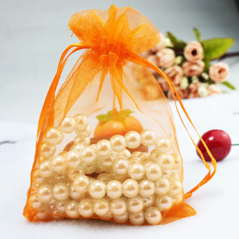 Free Shipping 200pcs/lot Orange Organza Bag 20x30cm Big Wedding Favor Gift Bag Jewelry Boutique Packaging Bags Organza Pouches