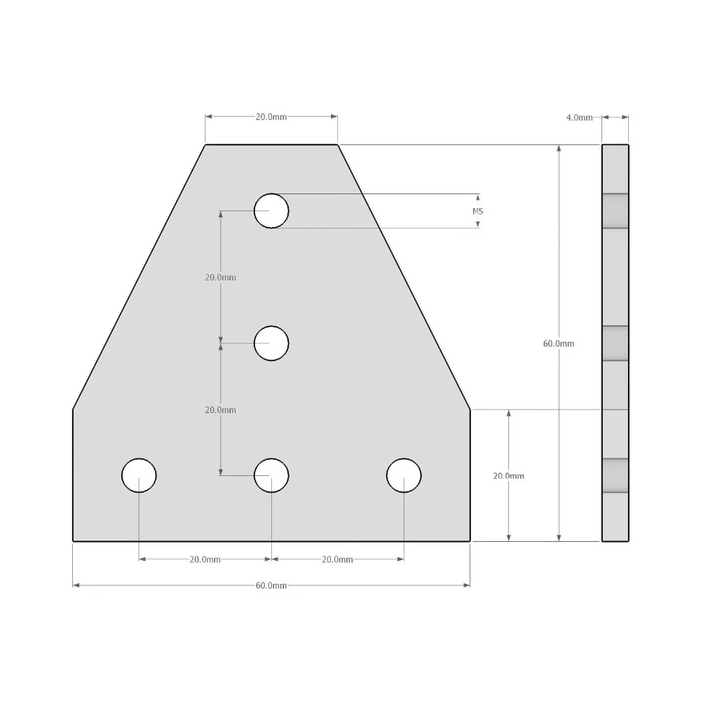 Drukarka 3D aluminium w kształcie litery T 5 otworów 60x60x 4mm płyta łącząca do gniazda 2020 v/t-slot wytłaczanie aluminium zestaw 10 sztuk