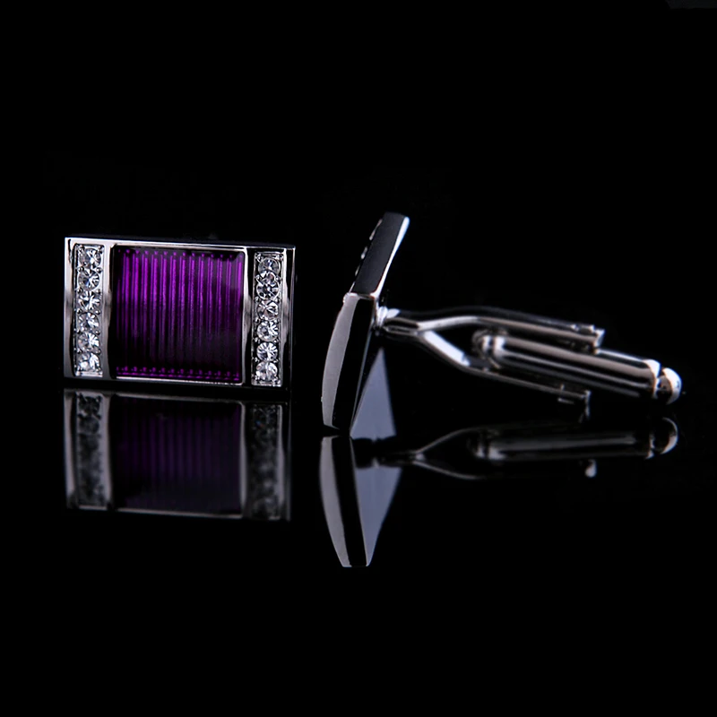 KFLK jewelry shirt cufflinks for mens Brand Crystal Purple Cuff links Wholesale Luxury Wedding Button High Quality guests