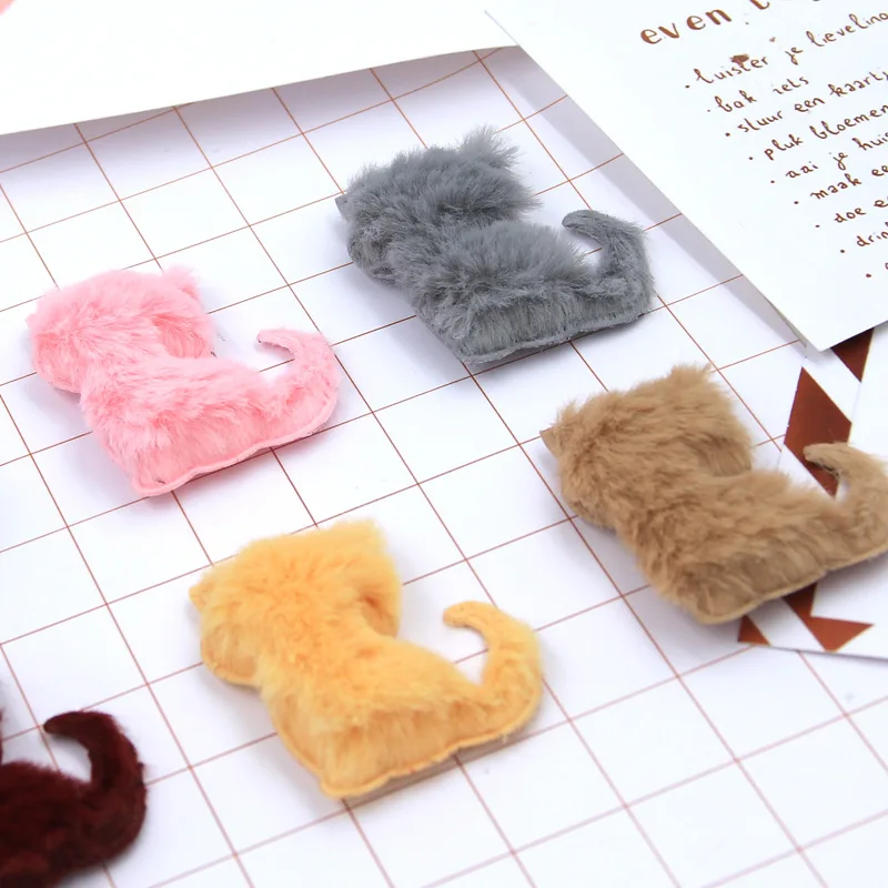 24pcs/lot 4.5x4.9cm Mix colors Plush Cat Padded Appliques For Children hair Clip Accessories and DIY Kid patches