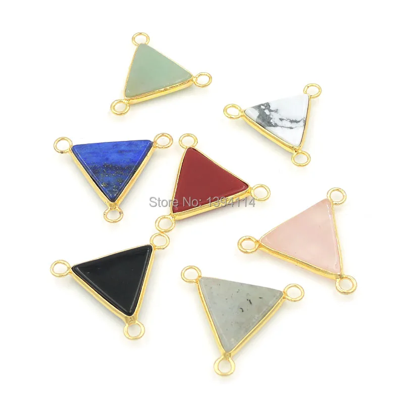 Mixed Stones Slice Triangle Connector With Wrapping Copper Frame Of Plating Gold Approx 17*17*3mm