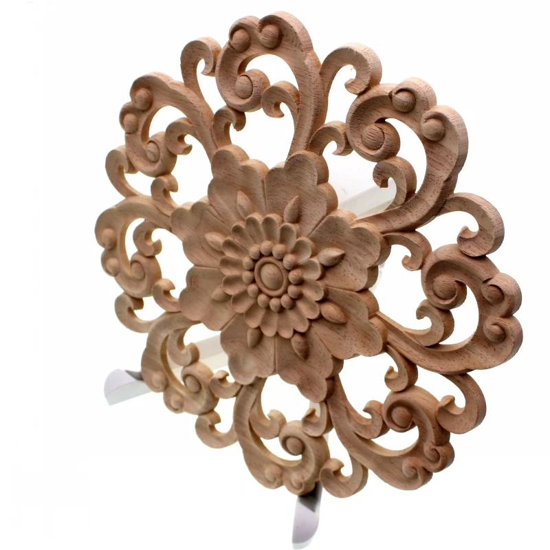 RUNBAZEF Furniture Wood Carving Appliques Vintage Nautical Decor Cabinet Door Solid Decals Flowers Pattern Carved Crafts