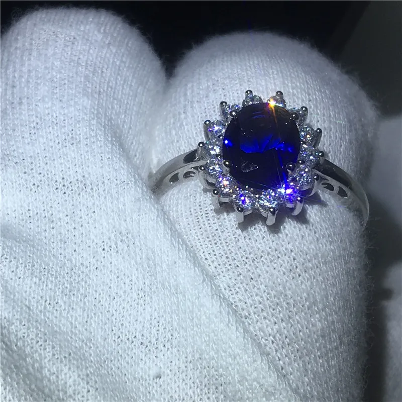 Vecalon Fine Jewelry 100% Real 925 Sterling Silver ring 5A Blue Zircon Cz Diana Engagement wedding Band rings for women Bridal