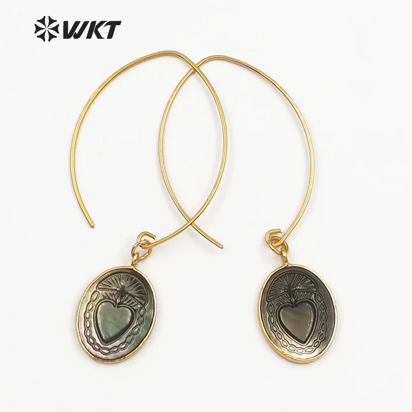 WT-E455 WKT Unique Design Shell Earrings With Love Natural Gold Electroplated Jewelry Gift Women Accessories