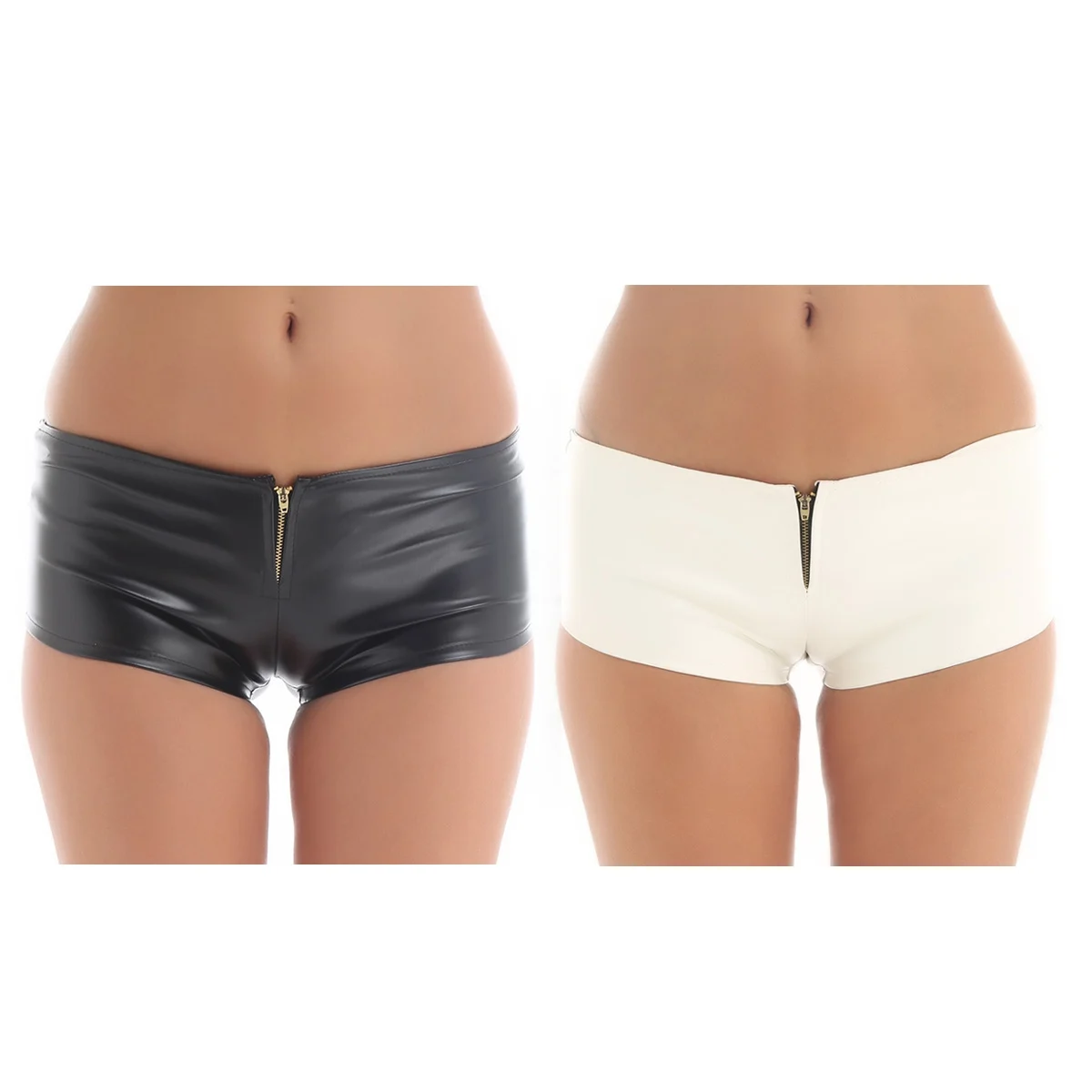 Women\'s Shorts Wet Look Faux Leather Pole Dance Booty Shorts Clubwear Mini Panties Front Zippered Low Waist Shorts Rave Outfits