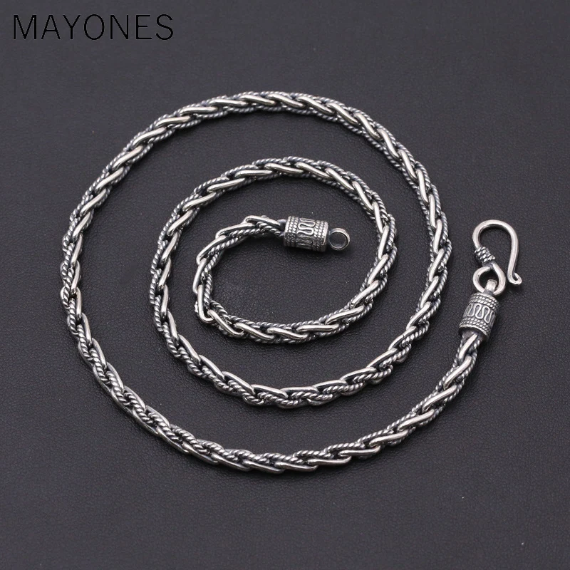 

4mm Rope Chain Necklaces 925 Silver 45cm to 60cm New Fashion Original S925 Thai Silver Women Men Necklace for Jewelry Making