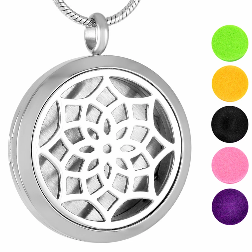 MJP0005 316L Stainless Steel Elegant Solid Flower Prints Floating Locket Perfume Essential Oil Pendant (free felt pads)