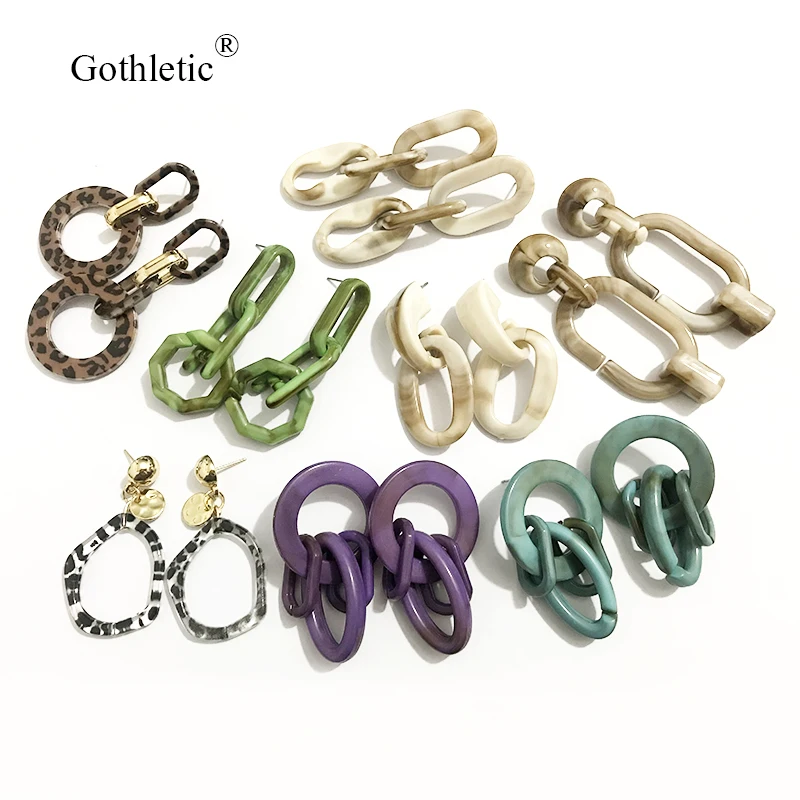 Gothletic Plastic Chain Link Drop Earring Marble-effect Geometric Earrings for Women Fashion Jewelry 2019 NEW