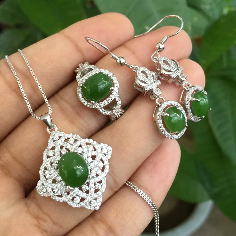 KJJEAXCMY Fine jewelry 925 sterling silver  inlaid natural colorful jasper ladies set happy package