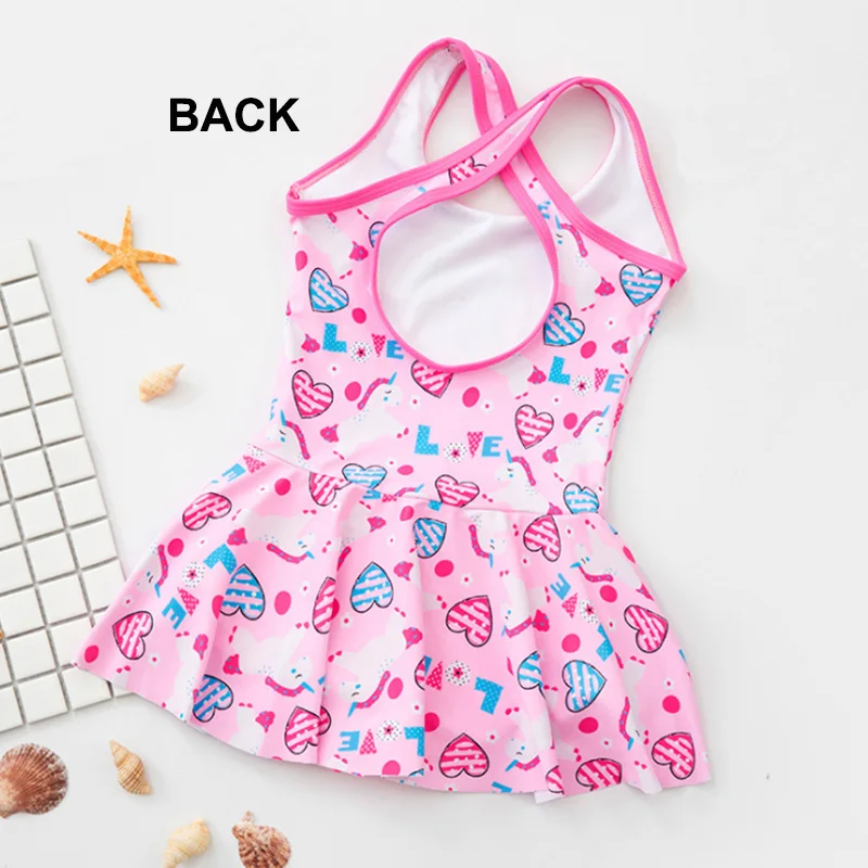 Girls Swimsuit Children Swimwear One-Piece Swimming Skirt Bikini Kids Summer Beach Wear Pattern Print Bathing Suit