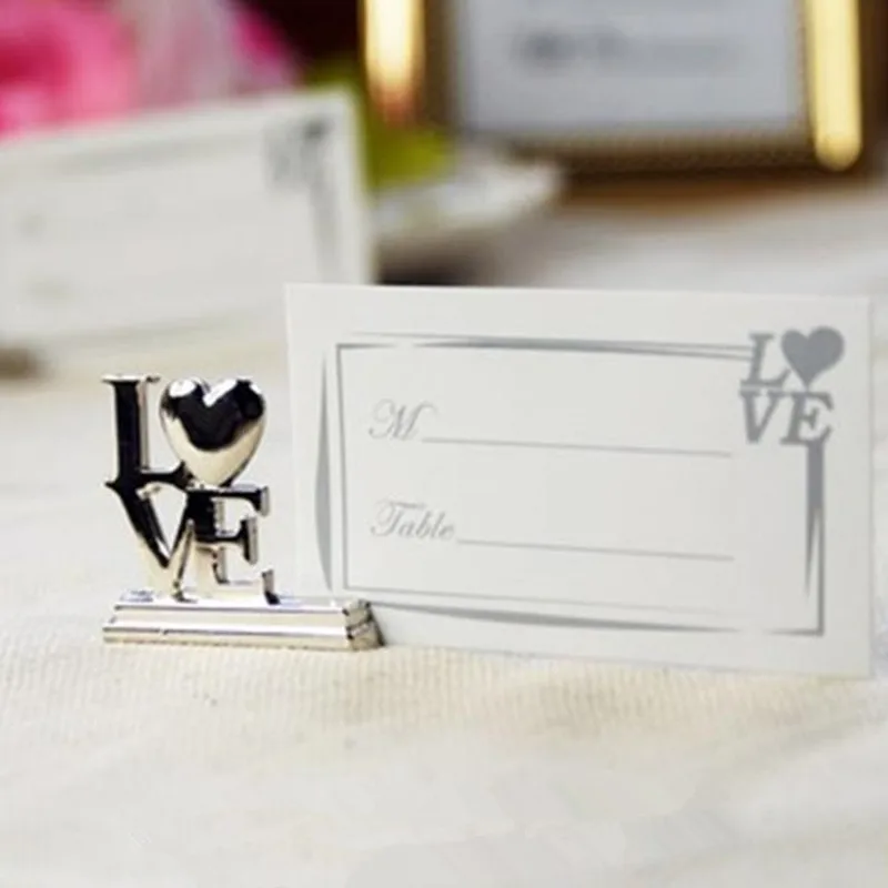 Wedding Favor LOVE Metal Place Card Holder with Matching Place Card Silver wedding decoration accessory 50pcs