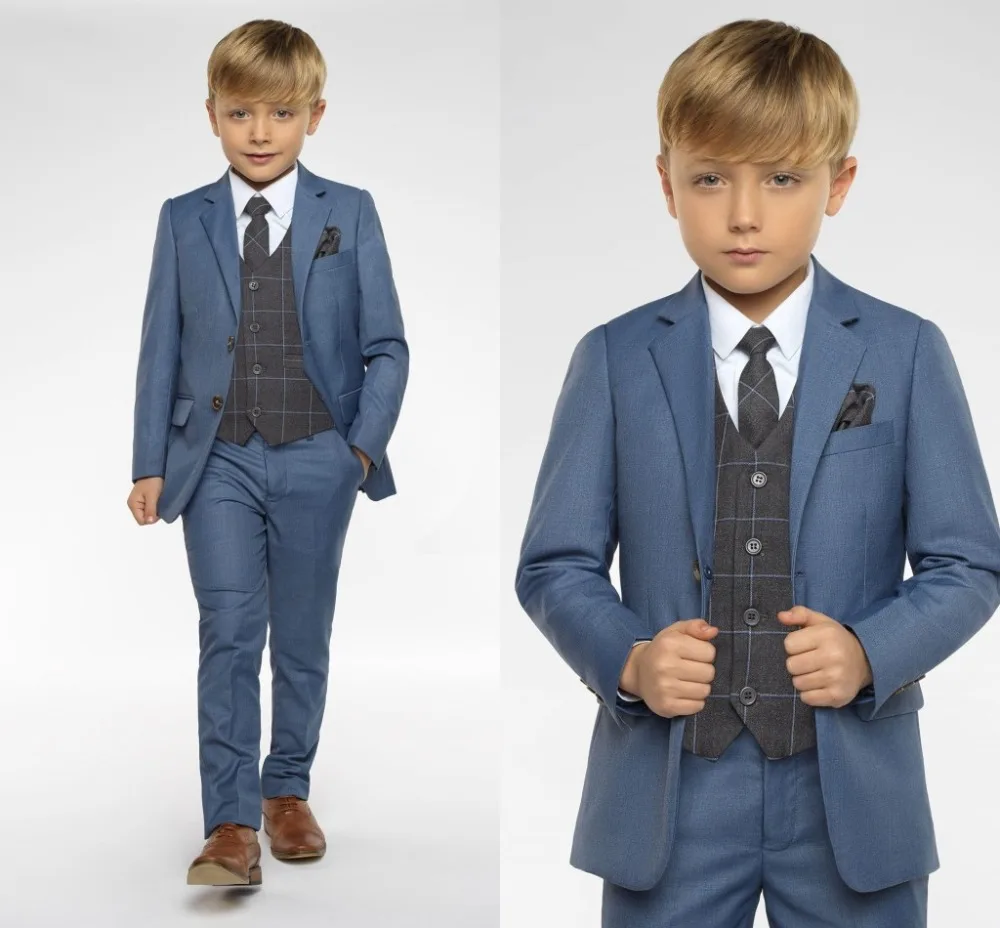 

2019 New Arrival Boys' Attire Peaked Lapel Kids Suits Custom Made Clothing Set 3 Pieces Prom Suits (Jacket+Pants+Tie+Vest)