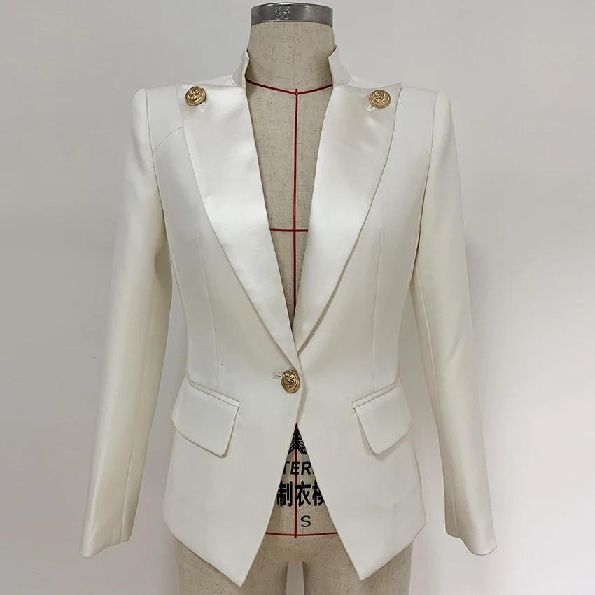 Chaqueta de diseñador de alta calidad para mujer, Blazer con un solo botón y cuello de satén, novedad de 2024