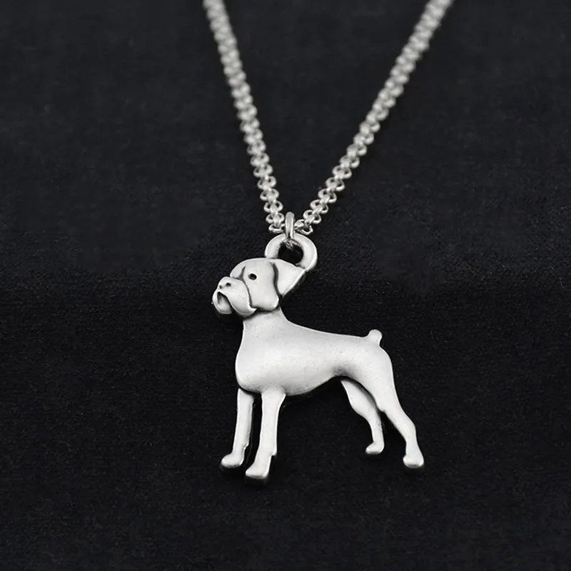 Vintage Silver Color Stainless Steel Long Chains Boxer Pendant Kolye Dog Charms Necklace For Women Men Jewelry Girls Gift 2018