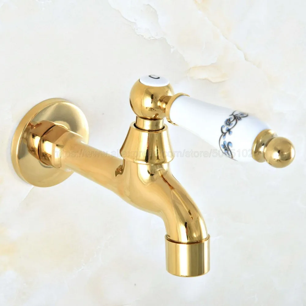 Wall Mounted Bathroom Mop Tap Golden Brass Single Cold Water Tape for Kitchen Sink Mop Pool Toilet Cold Bibcock zav152