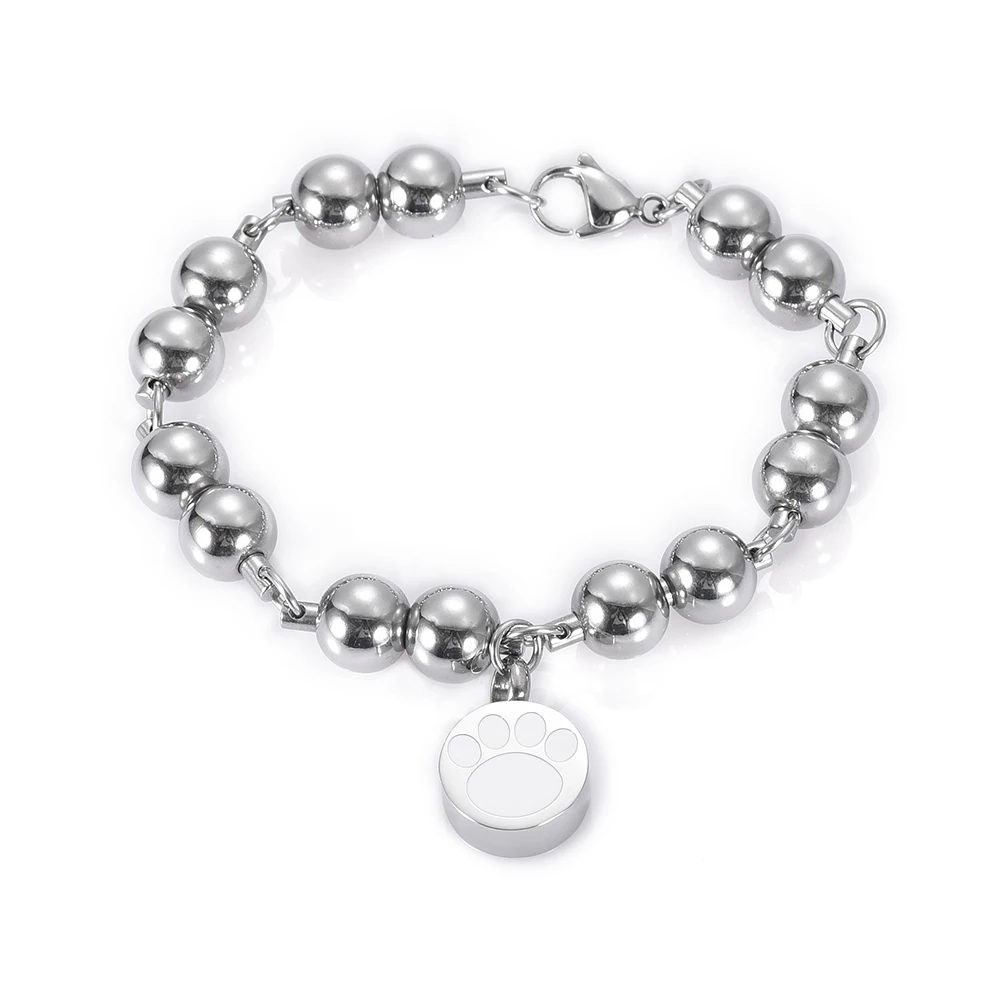 

Charm Ball Chain Cremation Urn Bangle Memorial Ashes Keepsake Stianless steel Pet Paw Shape Urn Basic Bracelet