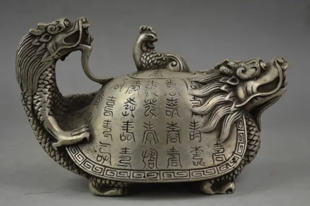 

Copper Brass craft Miao Silver Carving Lifelike Dragon & Characters Phoenix Lid Good Lucky Tea Pot