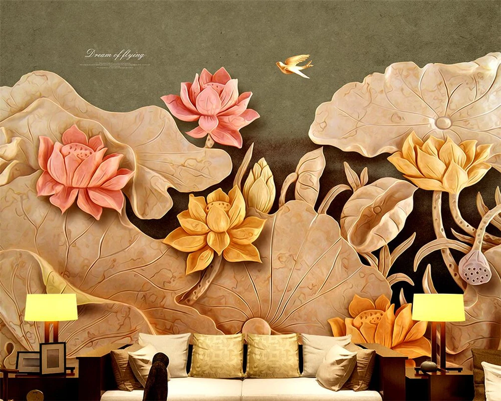 

beibehang Home decoration murals 3D lotus mural three dimensional TV sofa background wall living room bedroom mural 3d wallpaper