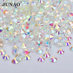 JUNAO ss 10 12 16 20 Clear AB Crystal Glass Nail Rhinestones Round Nail Art Stones and Crystal Glue On Flatback Strass for Nails