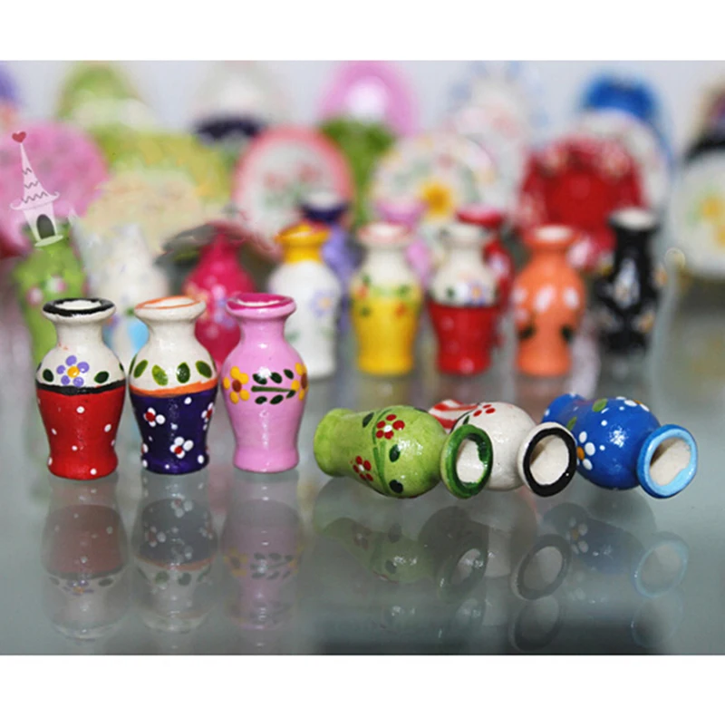 1pcsMini Ceramic Pottery Vase Doll Miniatures 1:12 house Accessories Decorative Miniature Porcelain Dollhouse Furniture Toy