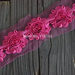 Swirl shabby flower trim Chiffon Rose flower trims,rose chiffon flower Hot Pink 1 yard