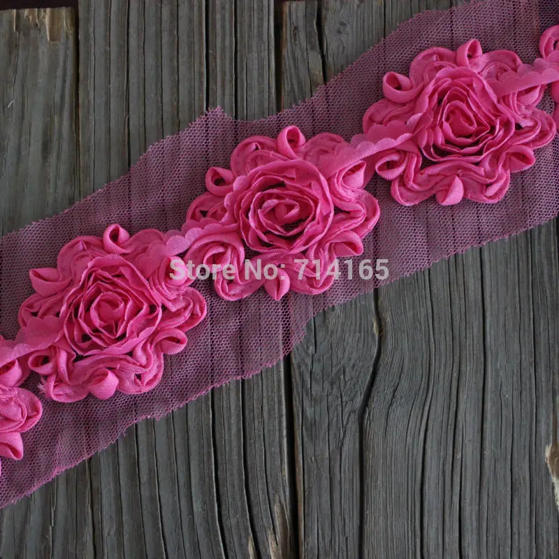 Swirl shabby flower trim Chiffon Rose flower trims,rose chiffon flower Hot Pink 1 yard