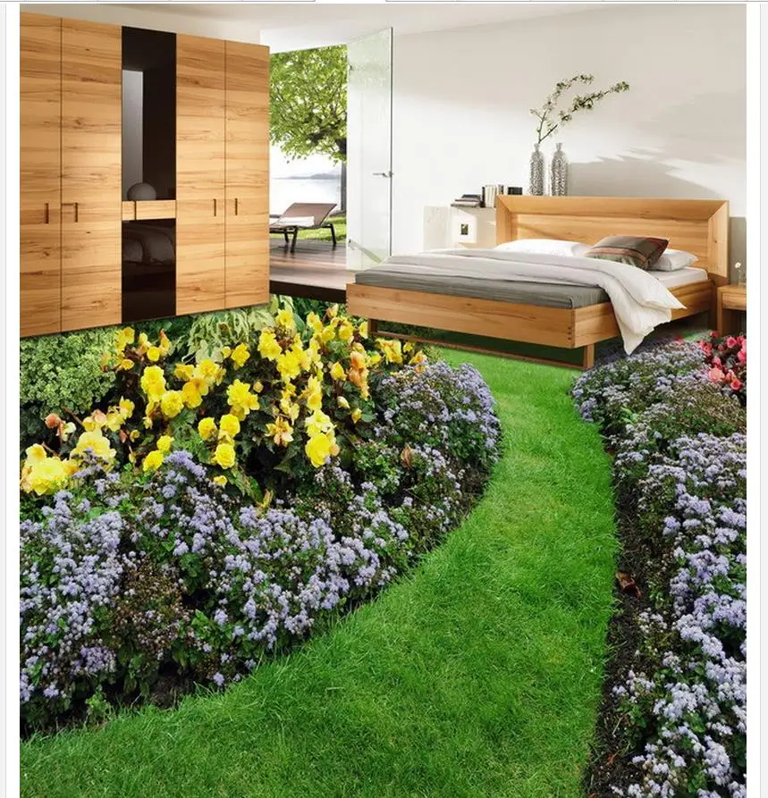 Home Decoration 3D stereoscopic plant flowers flower bed bedroom living room floor 3d customized wallpaper