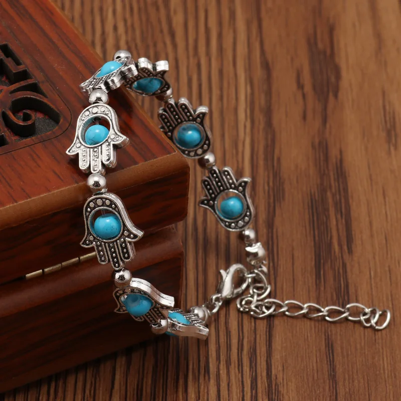 Tenande 2-farbige Vintage-Natursteinperlen, Hamsa-Hand, böser Blick, Armbänder und Armreifen für Frauen, Schmuck, Bohemian-Maxi-Bijoux – Detail 36