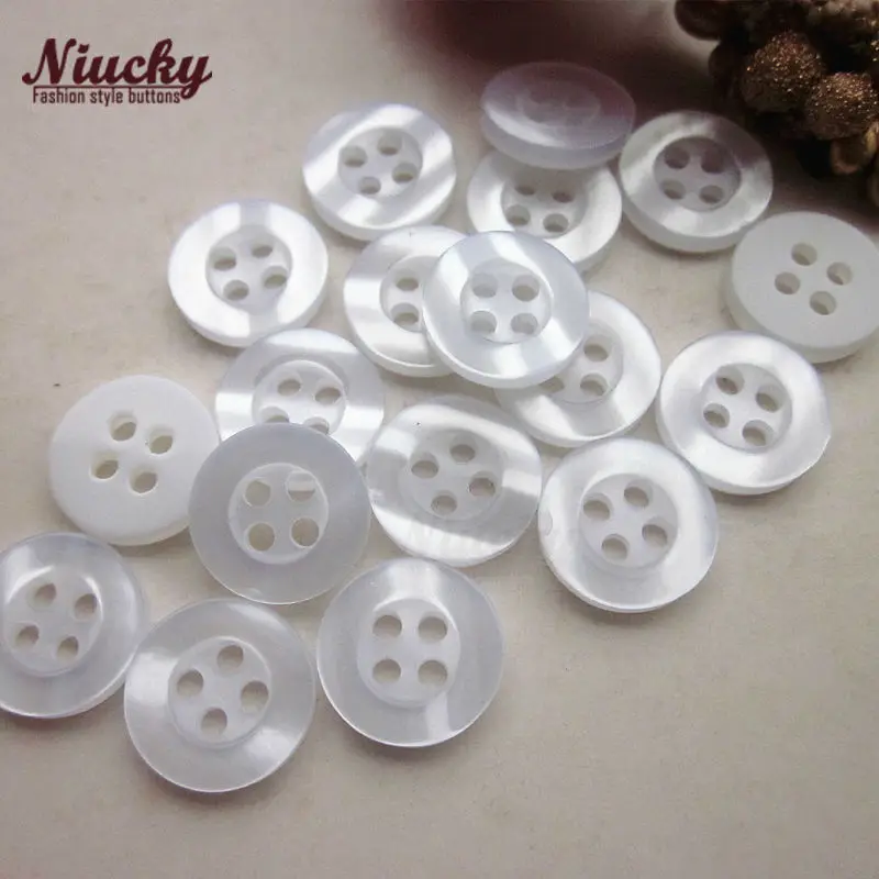 Niucky 11mm 18L 4 holes flat side white ripple shirt button for clothing resin diy craft sewing materials supplies R0201-044