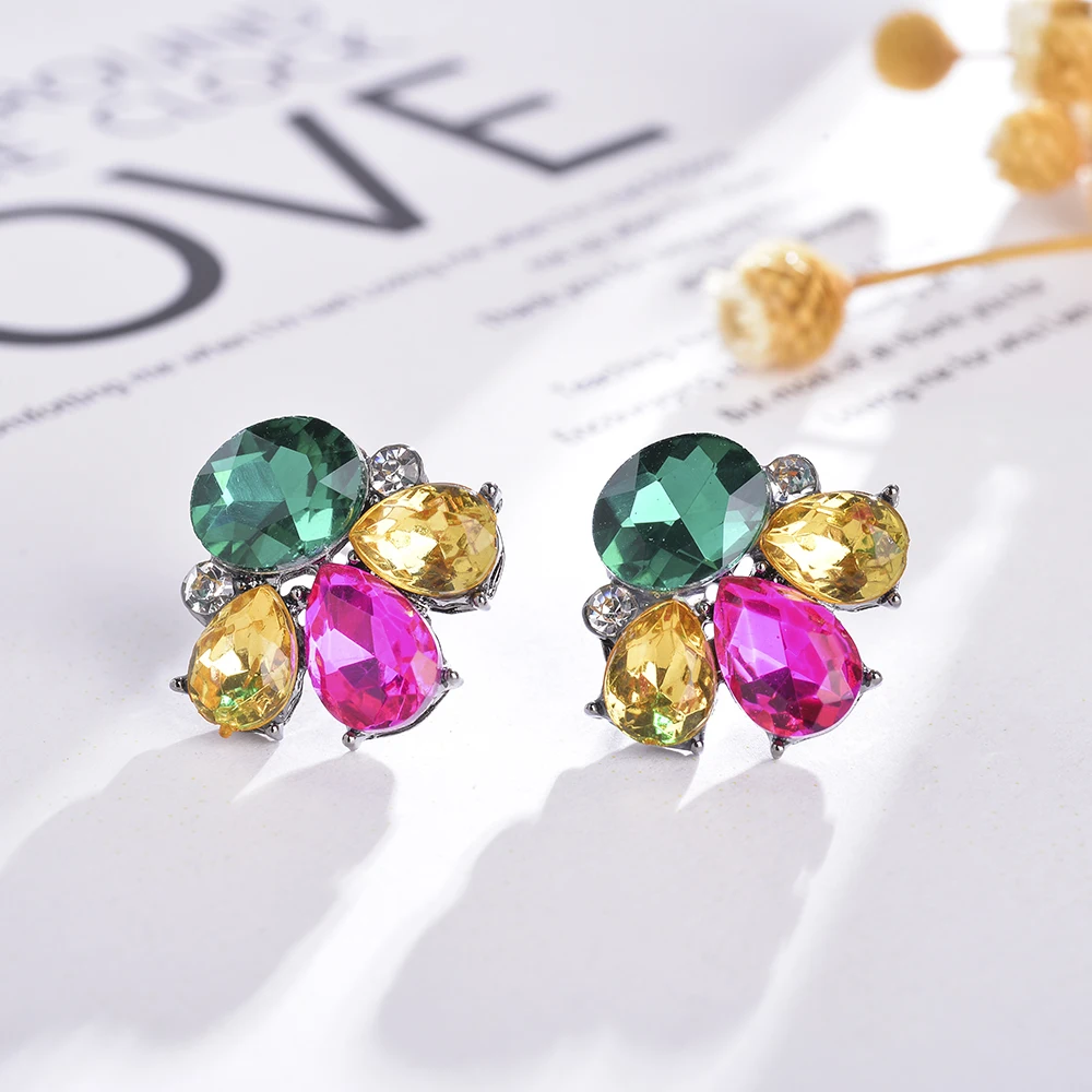 Mini Colorful Crystal Piercing Earrings Rhinestone Decoration Opal Stone Stud Earrings Trendy Women Wedding Gift Jewelry