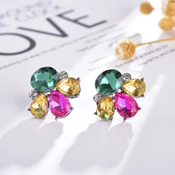 Mini Colorful Crystal Piercing Earrings Rhinestone Decoration Opal Stone Stud Earrings Trendy Women Wedding Gift Jewelry