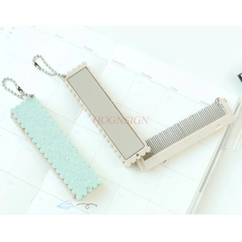 Opvouwbare kam met fijne tanden en spiegel Ijzeren tand Antistatische kam Mini draagbare spiegel met make-upkam Verkoop