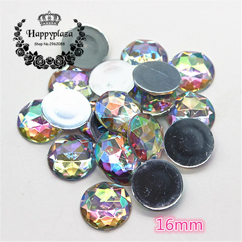 50pcs 16mm Shiny AB Round Acrylic Rhinestone Facets Flatback Cabochon DIY Craft/Garment Button Decoration