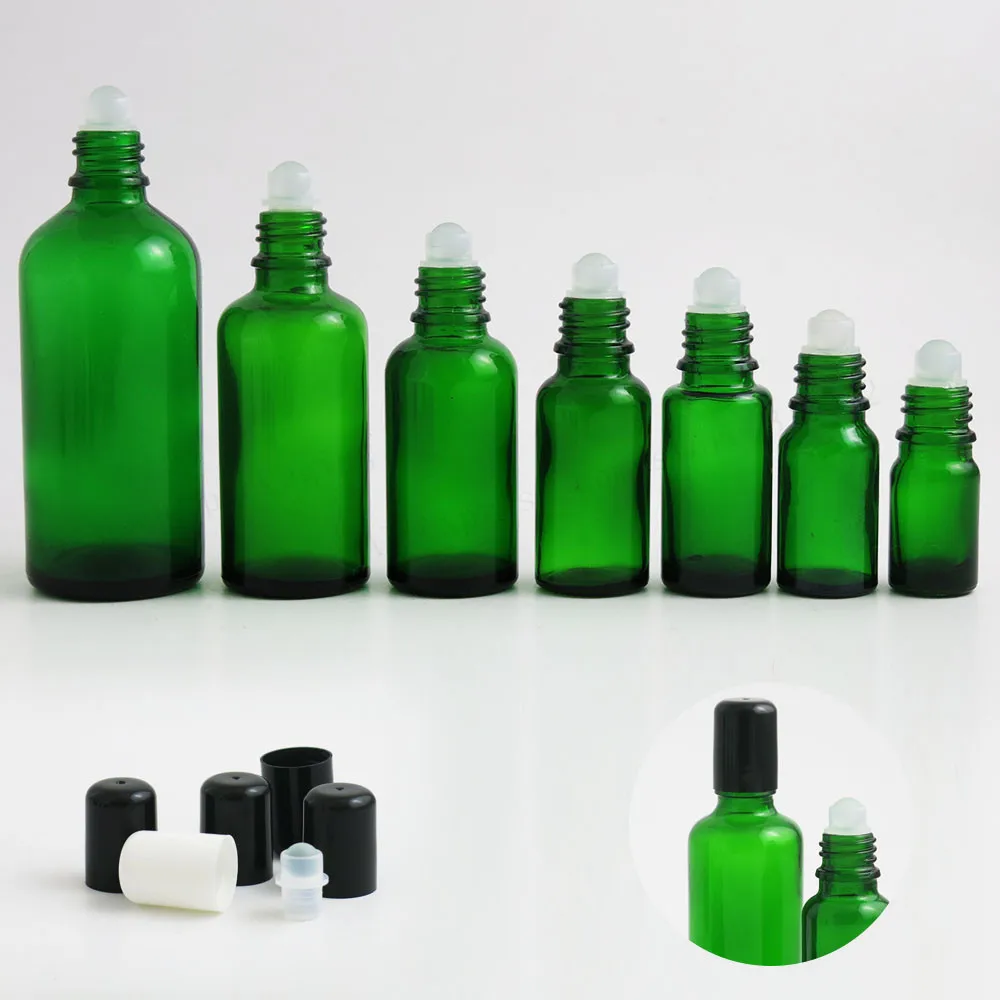 200 x 5ml 10ml 15ml 20ml 30ml 50ml 100ml Green Glass Roll on Containers 1/6OZ 1/3OZ 1/2OZ 1OZ Glass Roller Ball Containers