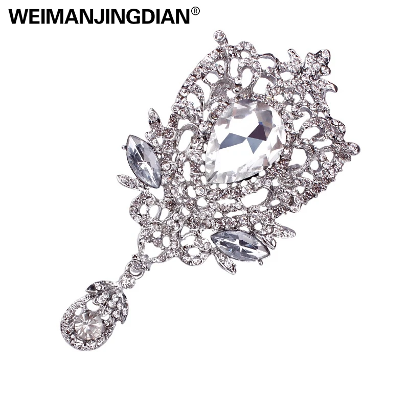 WEIMANJINGDIAN Brand Shiny Crystal Teardrop Brooch Pins for Women or Wedding Bouquets  Decor Jewelry Accessories