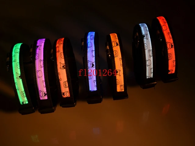 100pcs/lot Free Shipping LED Light-up Dog Leash Flashing LED Nylon Pet Dog Collar Night Safety Electric LED Bear Style Collar