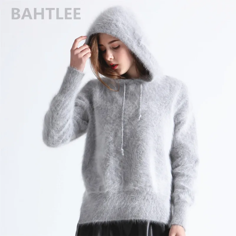 BAHTLEE-Women's Angora Knitted Pullover Sweater, Oversize Cap Jumper, Long Sleeves, Keep Warm, Loose, Stye Thick, Winter