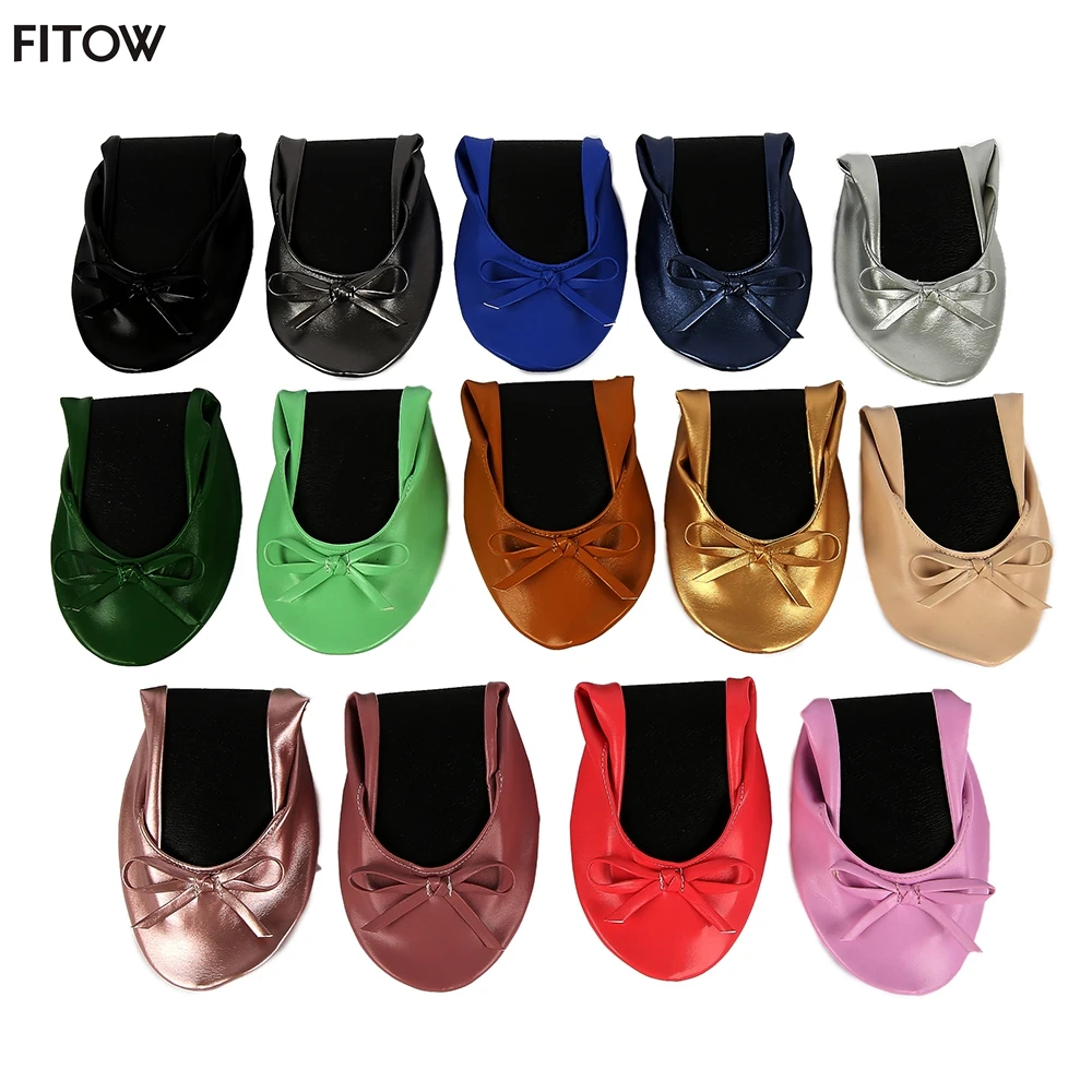 1 Pair 10 Colors 4 Sizes PU Portable Fold Up Ballerinas Roll Up Foldable Ballet After Party Flat Shoes for Bridal Wedding Party