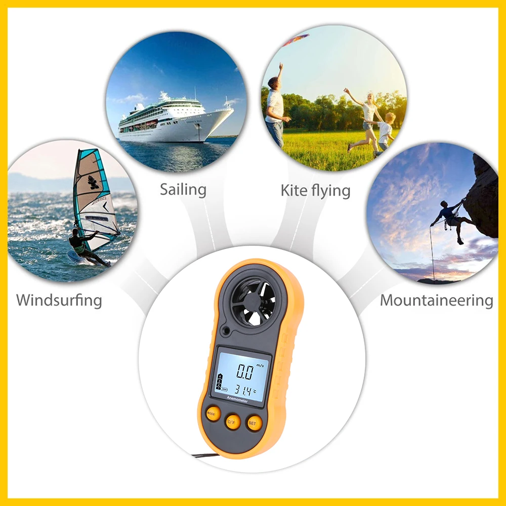 RZ Portable Anemometer Anemometro Wind Speed Gauge Meter LCD Digital Hand-held Measure Tool  RZ818/GM816