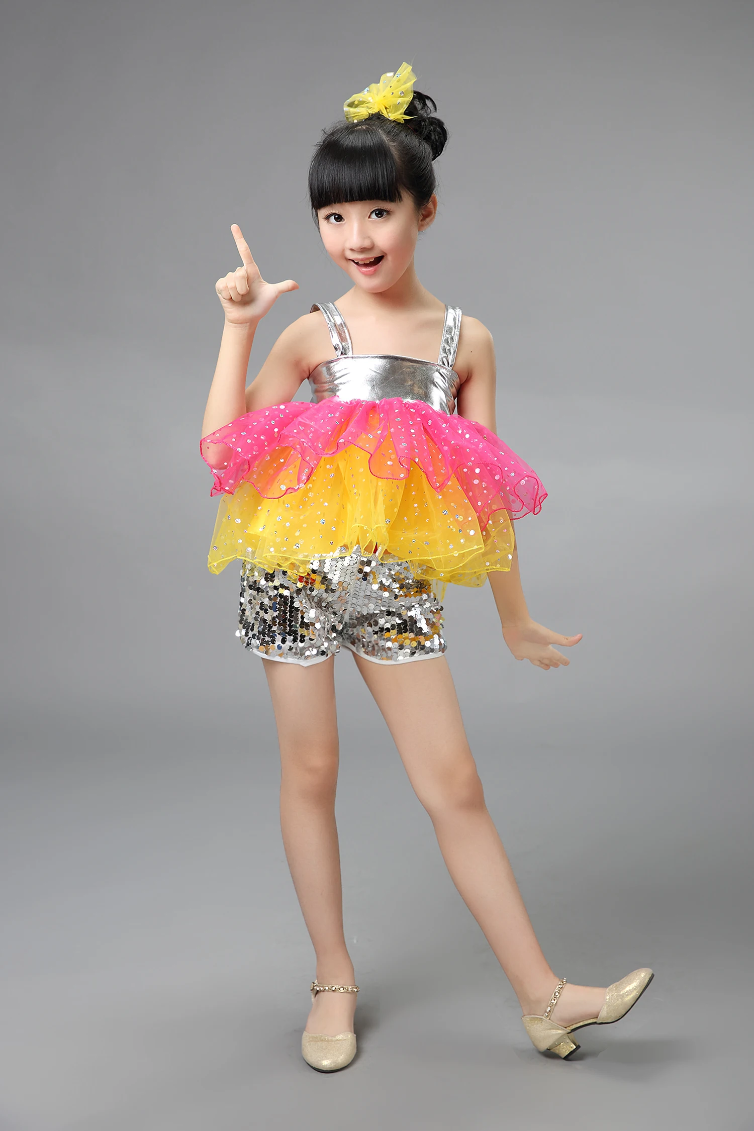 Children Modern Dance Costumes Sequins Jazz Dance Clothing Set For Kids Girls Dance Outfit Stage Suit Cheerleader Dress