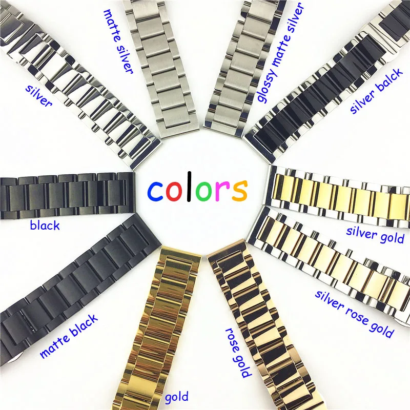 Glossy Matte Solid Stainless Steel Watch Band 16 18 20 21mm 22 23 24 26mm Butterfly Buckle Clasp Replacement Watch Strap