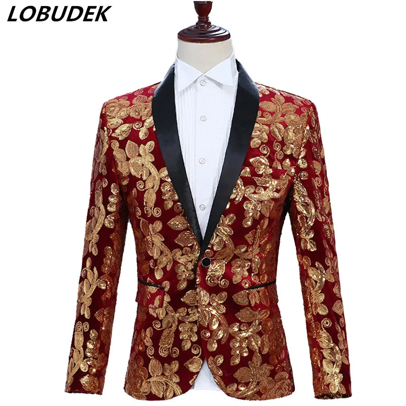 

2018 New Fashion Popular Men's Blazers Slim Coat Formal Prom Party Male Costume Nightclub DJ Singer Host Performance Stage Wears