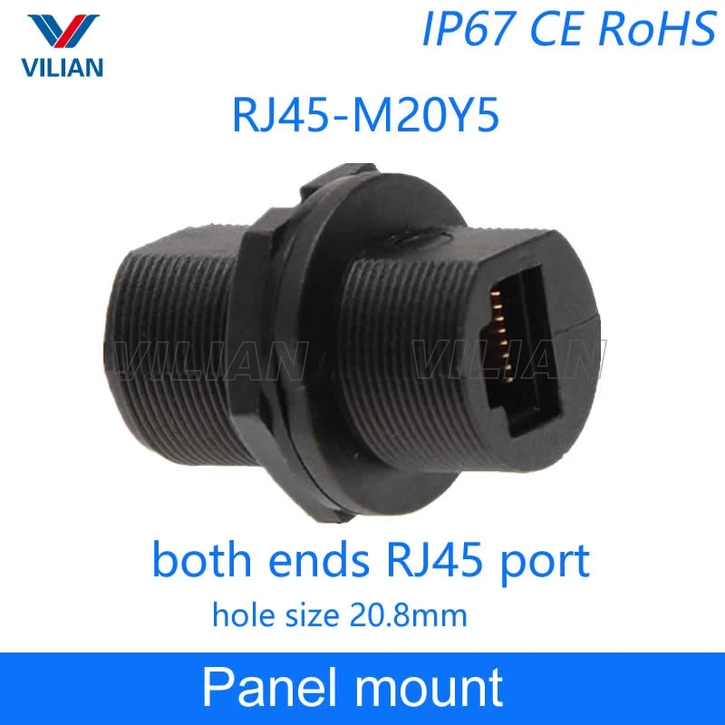 IP67 RJ45 Ethernet waterproof adapter socket Connector Panel Mount Outdoor Straight-through joint plug 8P8C 1pcs