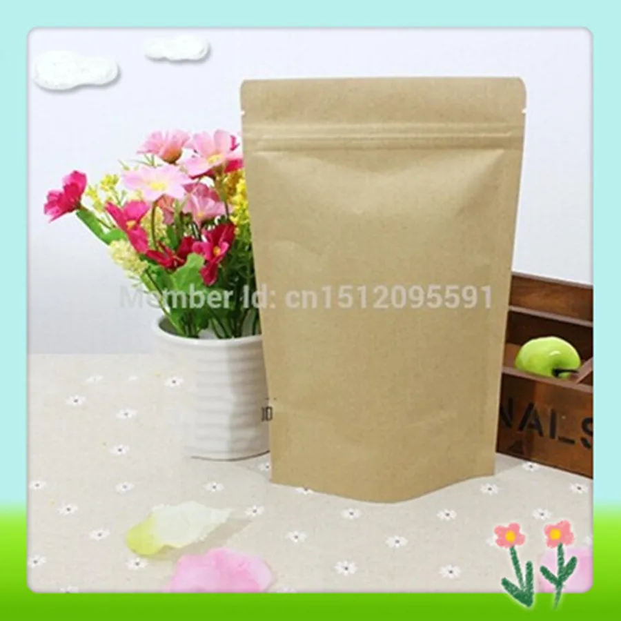 

16cm*22cm,100pcs/lot,stand up Zipper/zip lock Kraft paper bag without window PE inside kraft bag for food